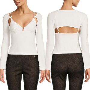 Jonathan Simkhai Dakota Ribbed Cutout Long Sleeves Top White Women's XL NWT